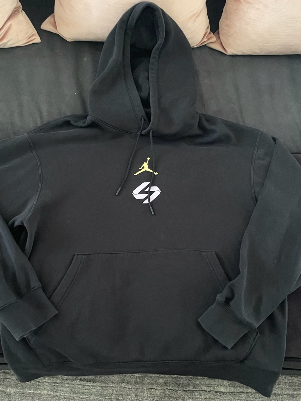 Jordan Black Hoodie with Yellow Jumpman and White Graphic